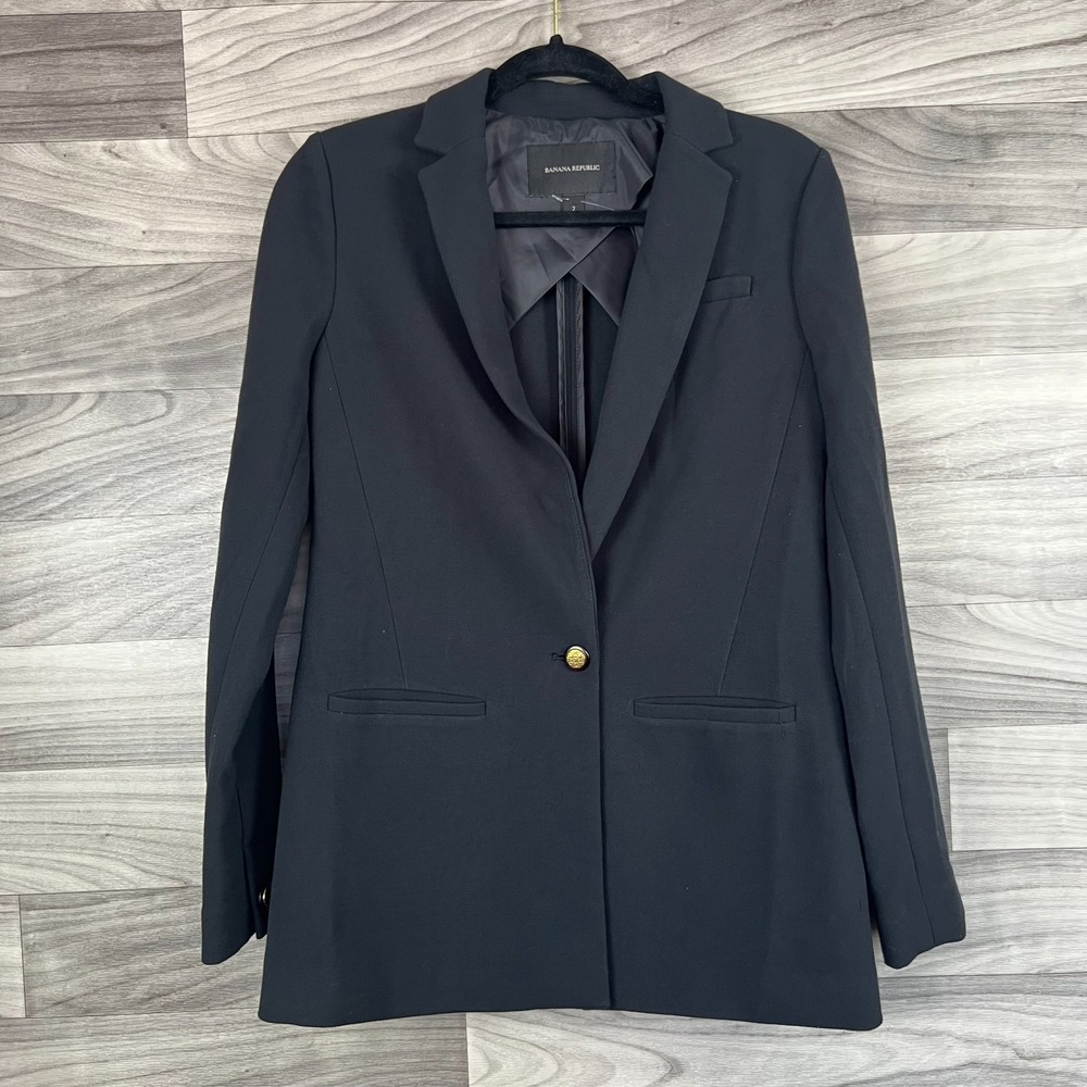 Banana Republic Blazer Women's Size 2 Black Notch Lapel One-Button Suit Jacket‎